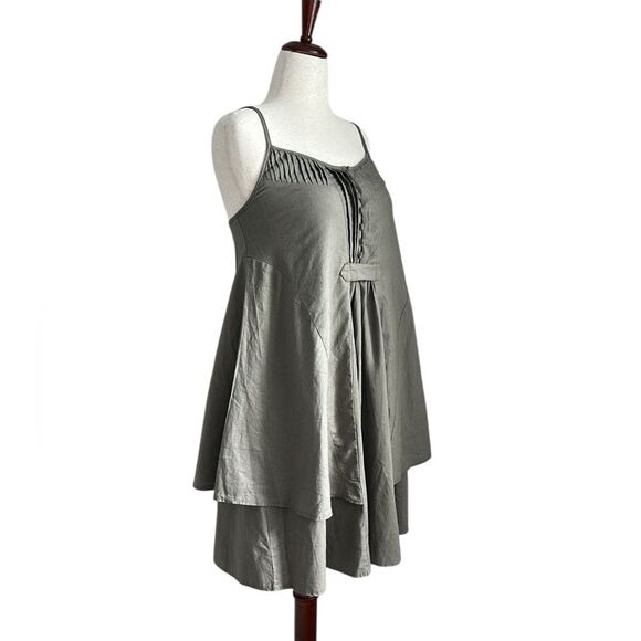 Miila Linen Blend Slip Dress Tiered Olive Green Button Front LagenLook Size M - Picture 3 of 9
